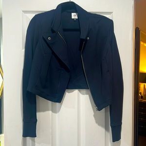 Cabi navy blue crop moto jacket with finger holes size medium